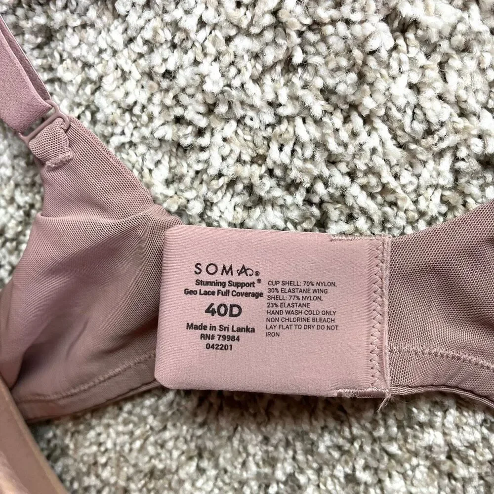 Soma Bra‎ Women’s 40D French Maeve Stunning Support Geo Lace Full Coverage NWT